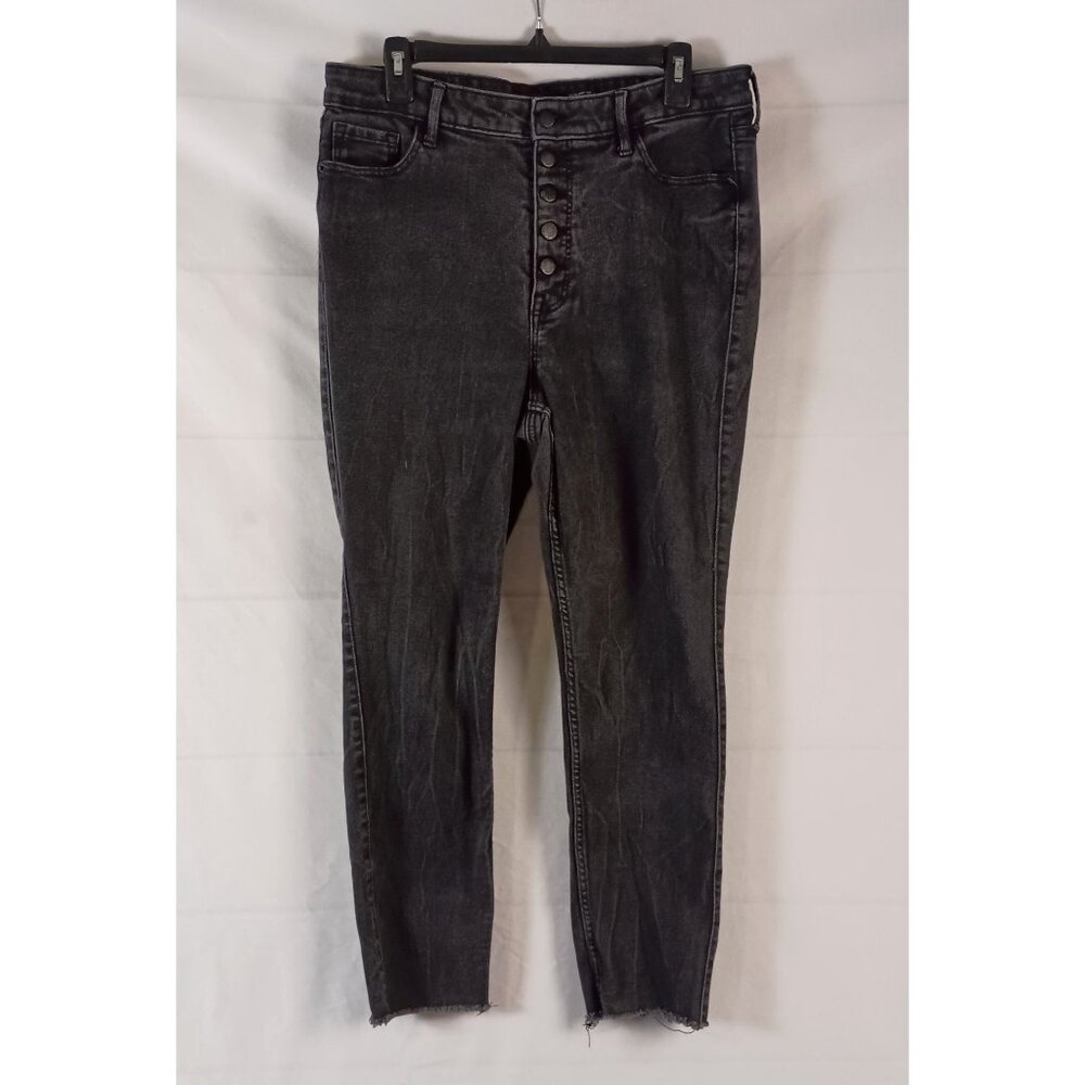 Old Navy Rockstar High Rise Skinny Jeans Black Raw Hem 14 26x34